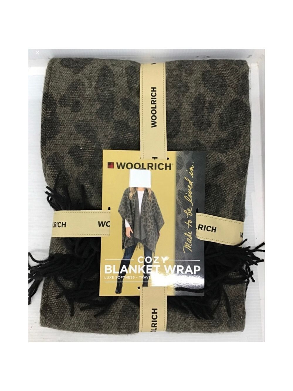 Woolrich One Size Charcoal Black Leopard Print Cozy Blanket Wrap Great Gift
